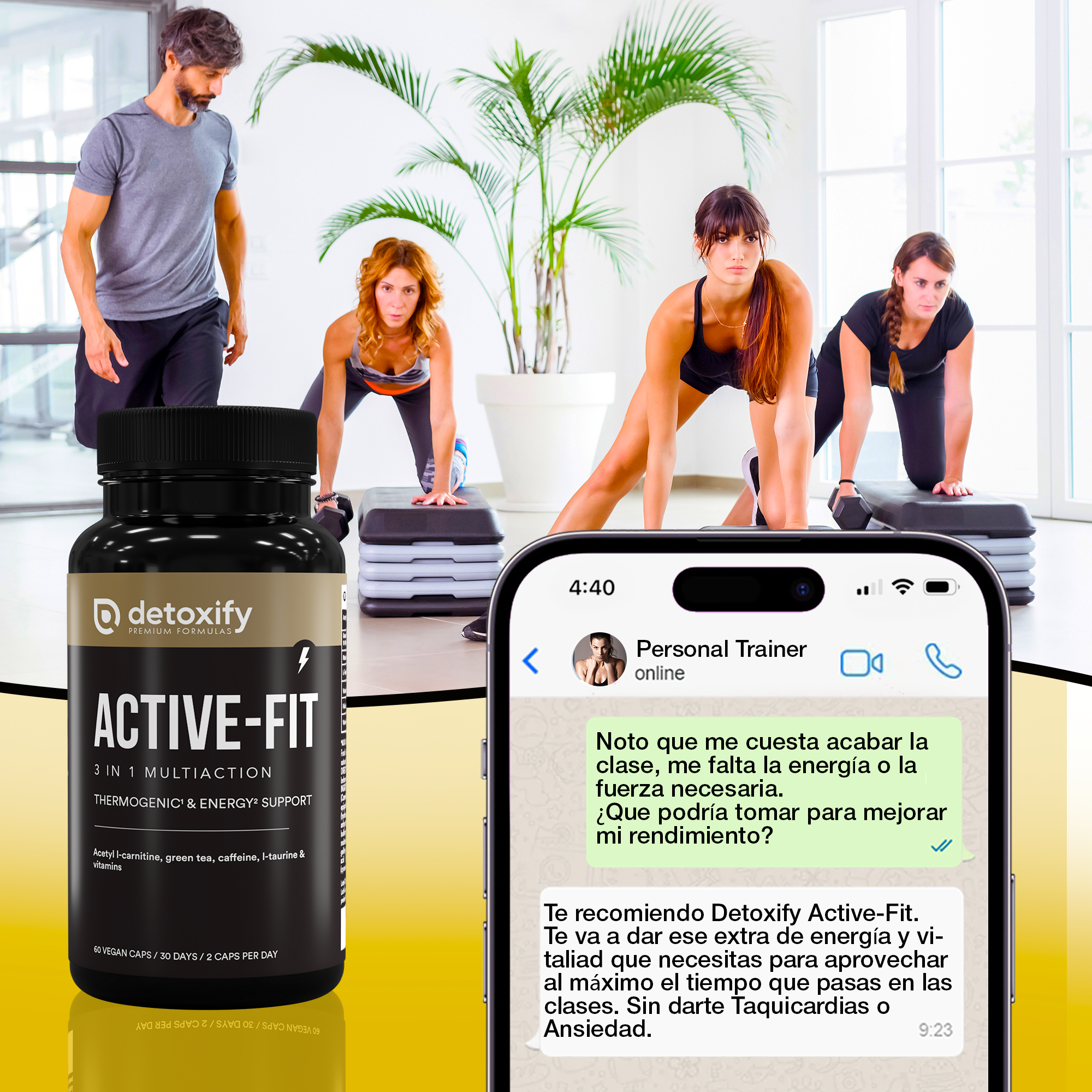 Detoxify Active-Fit | Termogénico | L-Carnitina, Té verde  | 60 Cápsulas | 30 Días