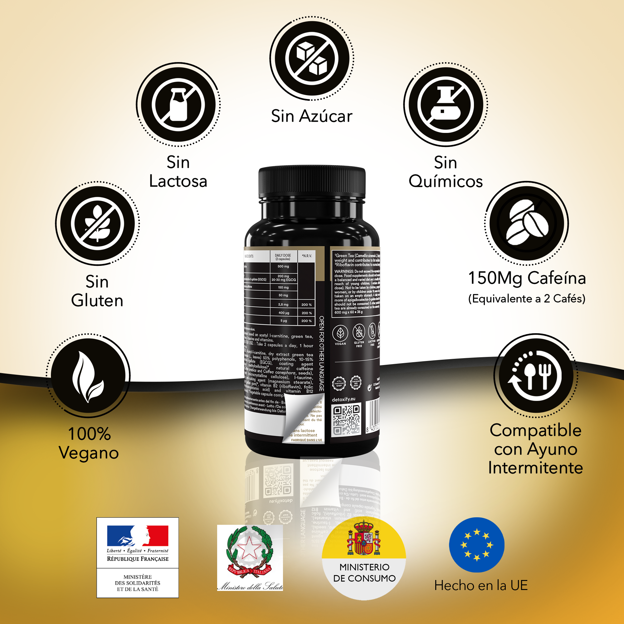 Detoxify Active-Fit | Termogénico | L-Carnitina, Té verde  | 60 Cápsulas | 30 Días