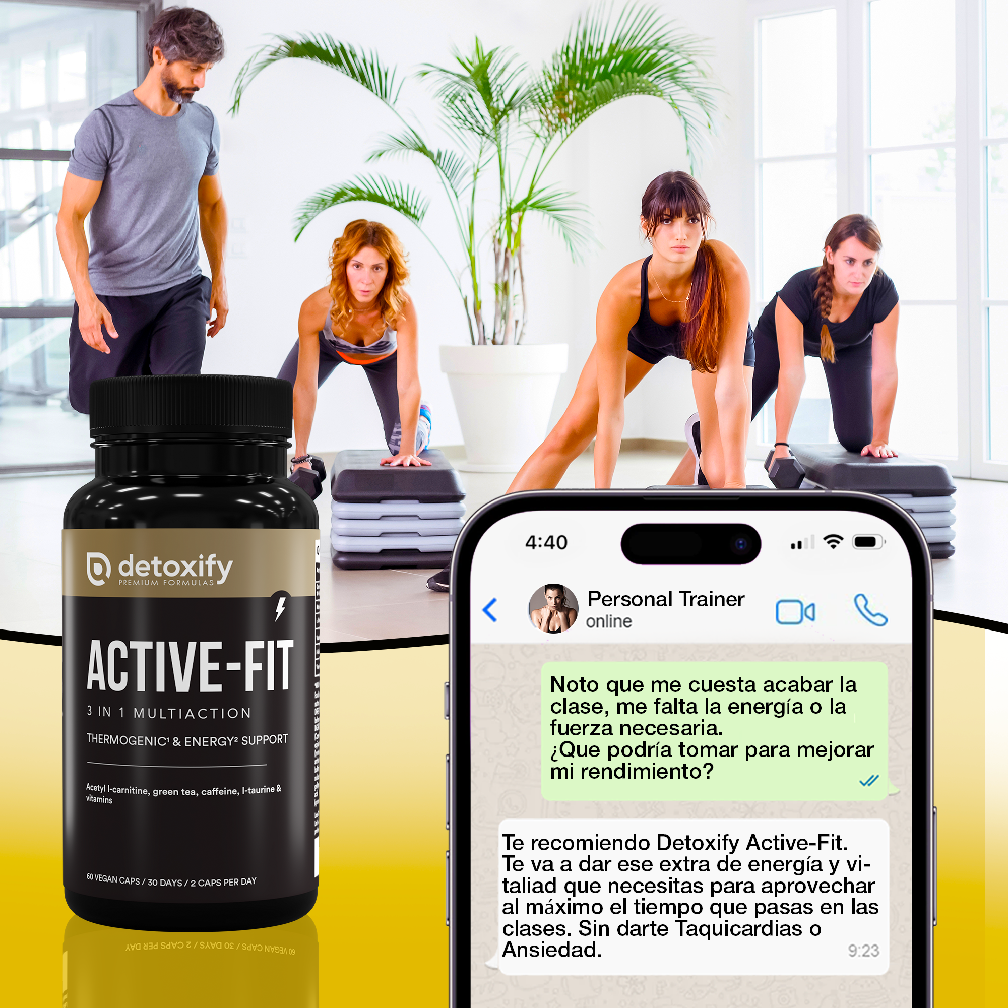 Detoxify Active-Fit | Termogénico Potente Para Adelgazar | L-Carnitina, Té verde | Adelgazar Rápido y Efectivo Mujer | 60 Cápsulas | 30 Días