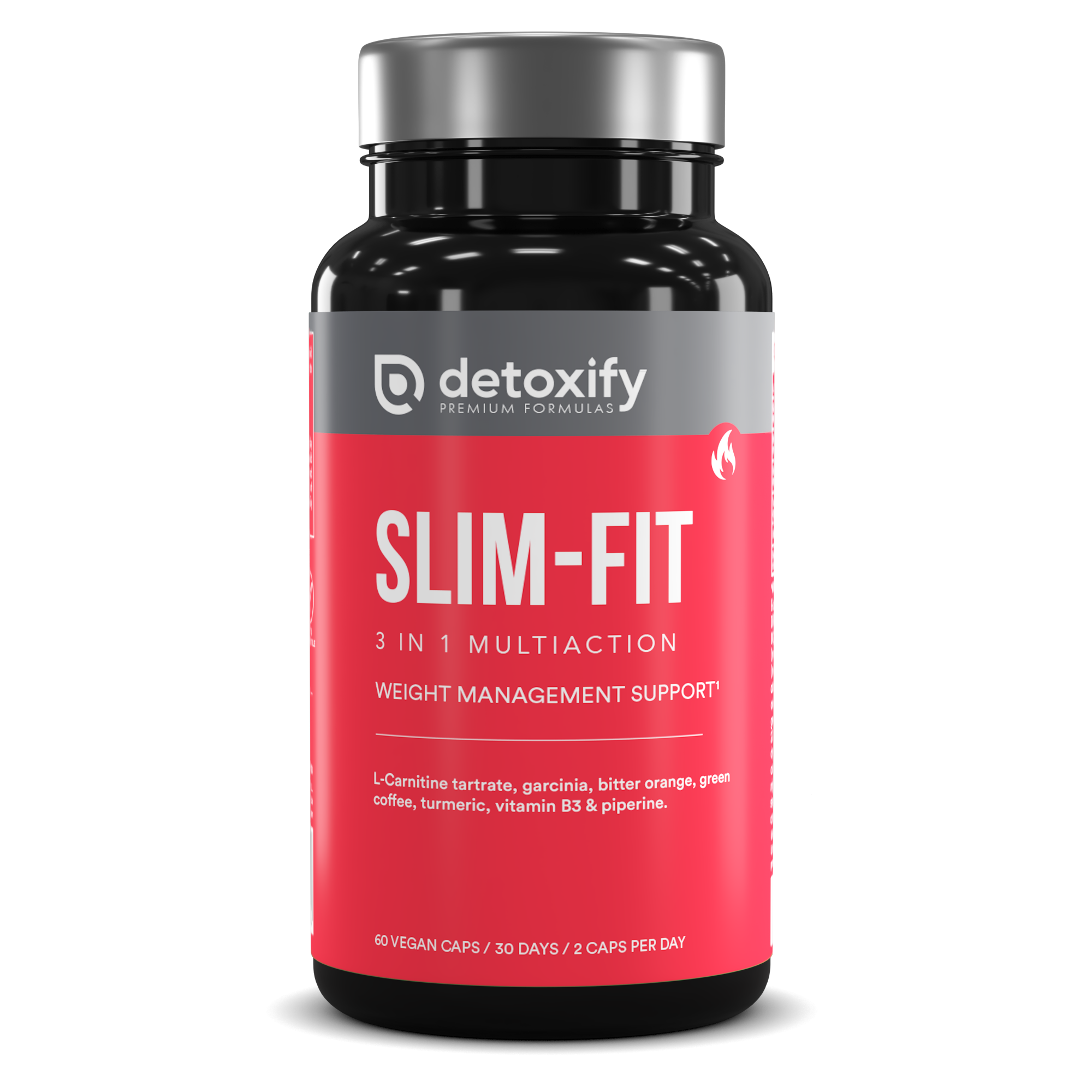 Detoxify Slim-Fit | Quemagrasas Potente Para Adelgazar | L-Carnitina Piperina Garcinia Naranja Amarga Café Verde | Sin Cafeína | 30 Días